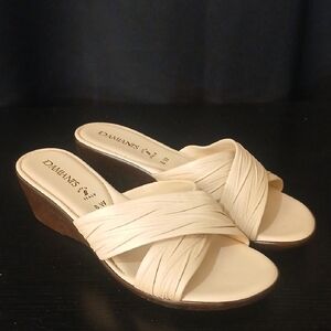 "Make Offer" Cream Wedge Sandals with Braided Strap